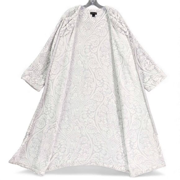 Vintage Miss Elaine XL Zip Front Fleece Robe Paisley Damask Plush Housecoat - Picture 10 of 10